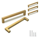 TooCust Brushed Brass Square Drawer Pulls 5 Pack, Modern Gold Cabinet Handles with 7-1/2 Inch (192mm) Hole Centers, Kitchen Cabi