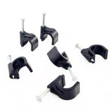 HS Cable Clips 10mm with Steel Nail 200 Pieces Black,Ethernet Management U Shaped Wire Cord Staples Hooks for Outdoor Wall,Coax