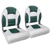 NORTHCAPTAIN Deluxe A Pair of Marine High Back Folding Fishing Boat Seat,Stainless Steel Screws Included,Green/White(2 Seats)