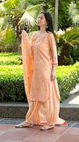 Anni Designer Women'S Cotton Blend Straight Hand Block Printed Kurta With Pant & Dupatta (Ragsri Peach-Vks01_M_Peach_Medium),Peach,M,,,