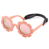 NULOOQ Polarized Baby Sunglasses with Strap - Flexible Flower Shaped Sunglasses for Toddler & Infant Age 0-24 Months (Pink/Pink