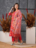 Gosriki Women'S Cotton Blend Straight Printed Kurta With Pant & Dupatta (Ja Gadi Red-Ns-Gs_Xl_Red_X-Large),Red,,B0D5VJSM9M