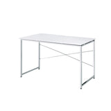 Benjara Writing Desk with X Shaped Cross Bar and Chrome Finish, White