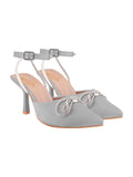 Women'S Silver Satin High Heel Sandals Pointed Toe Party Heels With Rhinestone Bow & Ankle Strap Elegant Stilettos For Weddings & Events Eu37,Silver,4,B0DJJWHDBB