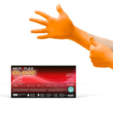 Ansell MICROFLEX Blaze N48 7mil Disposable Nitrile Gloves w/Extended Cuff for Automotive, Oil, Mining - XL, Orange (Box of 100)