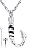 YOUFENG Fishing Hook Urn Necklace for Ashes Stainless Steel Cremation Jewelry Always in My Heart Ashes Necklaces Memorial Keepsa