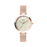 Timex Analog Watch For Women With Mother Of Pearl Gold Round Dial & Rose Gold Stainless Steel Bracelet Band Water Resistant Wome