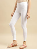 Rangita Women Cotton White Solid Ankle Length Legging, S