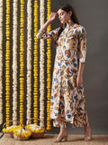 Anni Designer Women'S Cotton Blend Straight Printed Kurta With Palazzo (Yamla Yellow_Xxl_Yellow_Xx-Large),Yellow,2XL,Cotton Blend,Regular,
