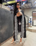 Anni Designer Women'S Rayon Blend Straight Embroidered Kurta With Pant & Dupatta (Trp Black-Nm_L_Black_Large),Black,L,Rayon Blend,Regular,