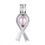 Vie jeune 10pcs Bright Silver Ribbon Tie Charms Pearl Cage Locket Beads Cage Pendant Necklace Jewelry Making Supplies-For Oyster