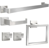 5pcs Bathroom Hardware Set, 24in Towel Bar Set, Including Square Towel Bar Square Towel Ring Toilet Paper Holder Towel Hooks, Se