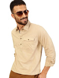 Thomas Scott Men Solid Cotton Linen Kurta Shirt (Ts1531_Beige, L)
