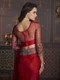 Satrani Womens Pure Chiffon Saree (3568S121N_Red & Dark Pink1)