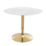 Modway Verne Round Artificial Marble 40 Dining Table in Gold White