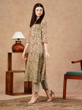 Gosriki Women'S Cotton Blend Straight Printed Kurta With Pant (Gattu Beige-Gs_L_Beige_Large),Beige,,B0CSG65631