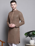 Jompers Mens Sequin Embroidered Pure Cotton Kurtas (Brown, Xl)