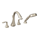 Moen Eva Brushed Nickel TwoHandle Deck Mount Roman Tub Faucet Trim Kit with Single Function Handshower, Valve Required, T944BN
