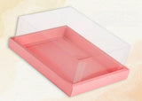 Clear Gift Box with Bubble Gum Pink Base, Transparent Lid Hamper Container for Chocolates, Dry Fruits, Makeup, 12x 18x 5 Inch
