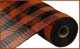 Small Check/Faux Jute Deco Mesh, 10.5 Inch x 10 Yards (Orange, Black)