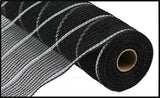 Poly Faux Jute Matte Metallic Mesh, 10.5 Inch x 10 Yards (Black, Matte Silver)