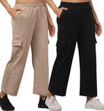 Women & Girls Cargo Pants Relaxed Straight Fit Trousers With 4 Utility Pockets, Elastic Waist, Twill Fabric Comfortable Bottom W