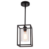 VILUXY Black Pendant Lights Kitchen Island Farmhouse Seeded Glass 1-Light Dining Room Pendant Lamp Fixtures Metal Cage Hanging L