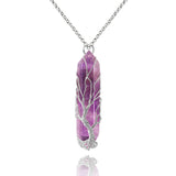 VIBILIA Healing Crystal Necklace Tree of Life Wire Wrapped Natural Amethyst Stone Point Pendant Necklace Hexagonal Reiki Spiritu