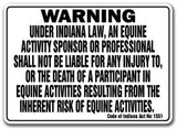 Indiana Equine Sign Activity Liability Warning Statute Horse Farm barn Stable