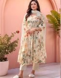 Gosriki Women'S Rayon Viscose Printed Anarkali Kurta With Pant & Dupatta (Sudan Cream-Vks03-Gs_M_Cream_Medium),Cream,,B0F632KR9Y