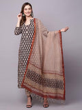 Anni Designer Women'S Cotton Blend Printed Straight Kurta With Pant & Dupatta Pack Of 2 (Combo-Nayantara Black-Coco-Wine_Multicolor_Large),Multicolour,L,Cotton Blend,Cmb-Nayantra025,