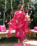 Anni Designer Women'S Rayon Blend Straight Printed Kurta With Pant & Dupatta (Roka Rani_3Xl_Pink_Xxx-Large),Pink,3XL,Rayon Blend,Regular,