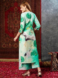 Anni Designer Women'S Cotton Blend Straight Printed Kurta With Palazzo (Swans See Green-Jl_4Xl_See Green_Xxxx-Large),See Green,4XL,Cotton Blend,Classic,