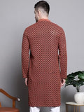 Jompers Mens Sequin Embroidered Pure Cotton Kurtas (Orange, S)