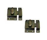 QCAA Traditional Large Oval Turn Cabinet Latch, Solid Brass, 2, for Cupboard & Other Furniture, Brushed Antique Brass, 2 Pack, M