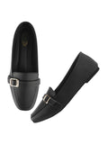 Shoetopai Women'S Black Classic Loafer Belly Shoes With Buckle Detail Comfortable Slip-On Flats For Office & Daily Eu38,Black,5,B0DM6CQ4YS