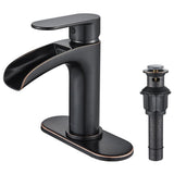 FORIOUS Oil Rubbed Bronze Bathroom Faucet Single Hole, Single Handle Waterfall Bathroom Sink Faucet 1 or 3 Hole with Metal Pop U