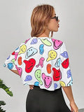 Toplot Women'S Casual Printed Crop Top With Half Sleeve Pack Of 2 (Combo-5098-Mlt-Sml-S),Multi-Smile,,B0CFTT68MC