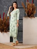 Gosriki Women'S Cotton Blend Straight Printed Kurta With Pant (Bhutam Green-Gs_Xl_Green_X-Large),Green,,B0D578KYKT
