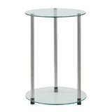 Convenience Concepts Designs2Go Classic 2 Tier Round End Modern Side Living Room, Tempered Table with Storage Shelves for Bathro