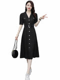 Tees World WomenS Black Denim Shirt Dress | Half Sleeve | ButtonDown Midi Dress With Belt | Casual Soft Cotton Blend