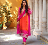 Gosriki Women'S Rayon Viscose Straight Bandhani Embroidered Kurta With Pant & Dupatta (Lasivan Pink-Vks05-Gs_3Xl_Pink_Xxx-Large),Pink,3,B0F911SD4L