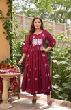 Anni Designer Women'S Rayon Viscose Anarkali Printed Kurta With Pant (Anveshi Maroon-Vks05_L_Maroon_Large),Maroon,L,Rayon,Anarkali,