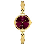 Timex Fria Analog Watch For Women With Burgundy Round Dial & Gold Brass Bracelet Band Water Resistant Women'S Wrist Watches - Tw