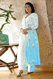 Anni Designer Women'S Rayon Blend Anarkali Printed Kurta With Pant & Dupatta (Renu Sky Blue_Xl_Sky Blue_X-Large),Sky Blue,XL,Rayon Blend,Anarkali,