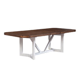 Benjara BM283841 96 in. Dan Dining Table with Removable Leaf Pine Wood Brown & White - Large
