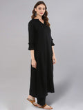 Idalia Rayon Solid A-Line Black Kurta Set For Women Stylish Boat Neck Design Kurta Set With Pant Black L