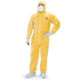 Tiger Tough Chemical Protection Coveralls for Men Hazmat Suits with Hood & Zipper Durable Yellow Chemical Suit for Industria