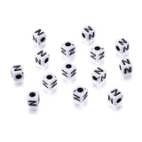 240pcs Opaque Acrylic Letter N Cube Beads White Plastic Alphabet Loose Spacer Square Beads 4-5mm for DIY Name Bracelet Necklace