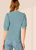 Wedani Women'S Casual Puff Sleeves Round Collor Solid Top (Medium Grey),Grey,M,Polyester,Regular,